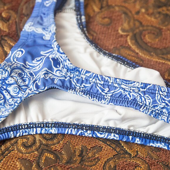 Mens Blue White Design Print Thin Sides Thong Handmade - Picture 6 of 7